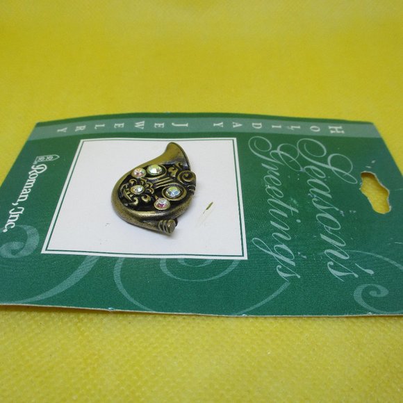 2002 Roman Inc Christmas AB French Horn Brooch Roman Inc Seasons Greetings Pin - Picture 10 of 12